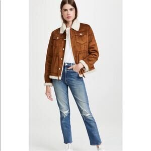 MOTHER Brown Leather Jacket with Cream Accents